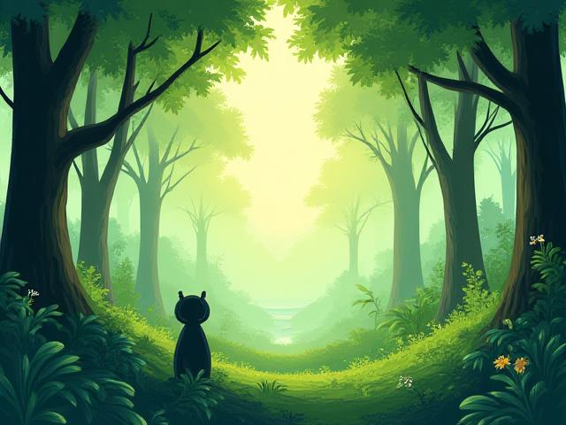 'वन गूँज' पॉडकास्ट का कवर आर्ट, हरे-भरे जंगल और सूक्ष्म ध्वनि तरंगों को दर्शाता है।